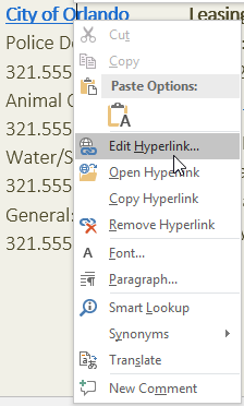 Edit hyperlink option