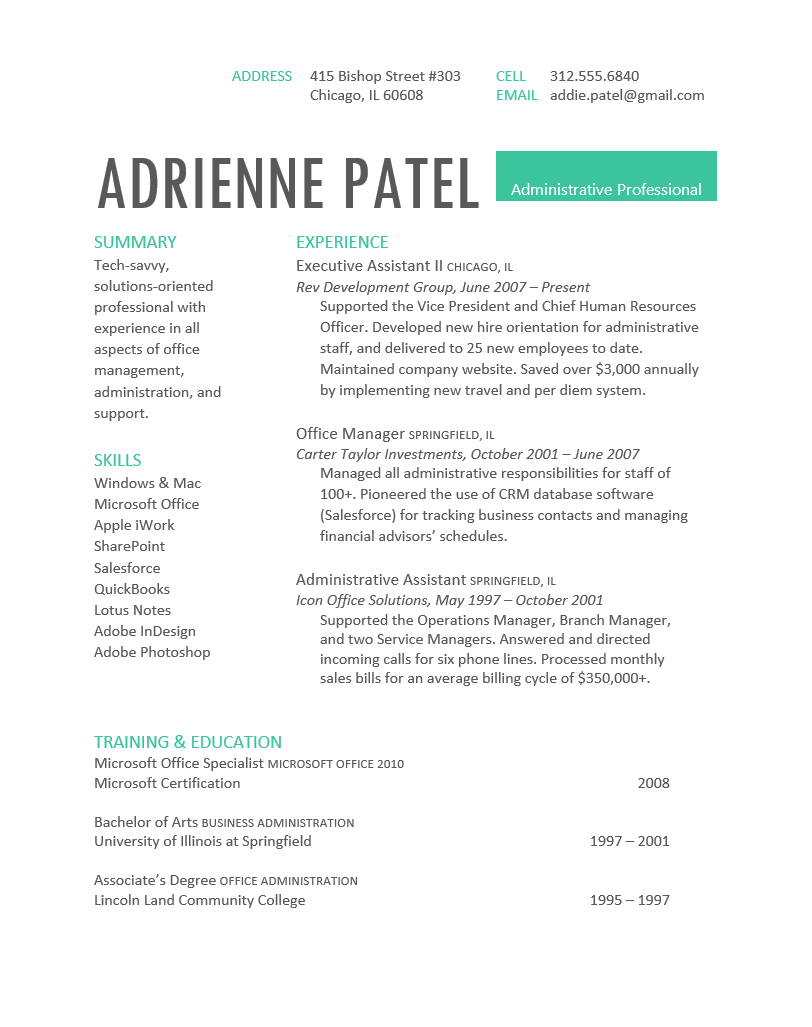 Completed resume layout
