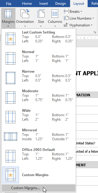 Custom margins option