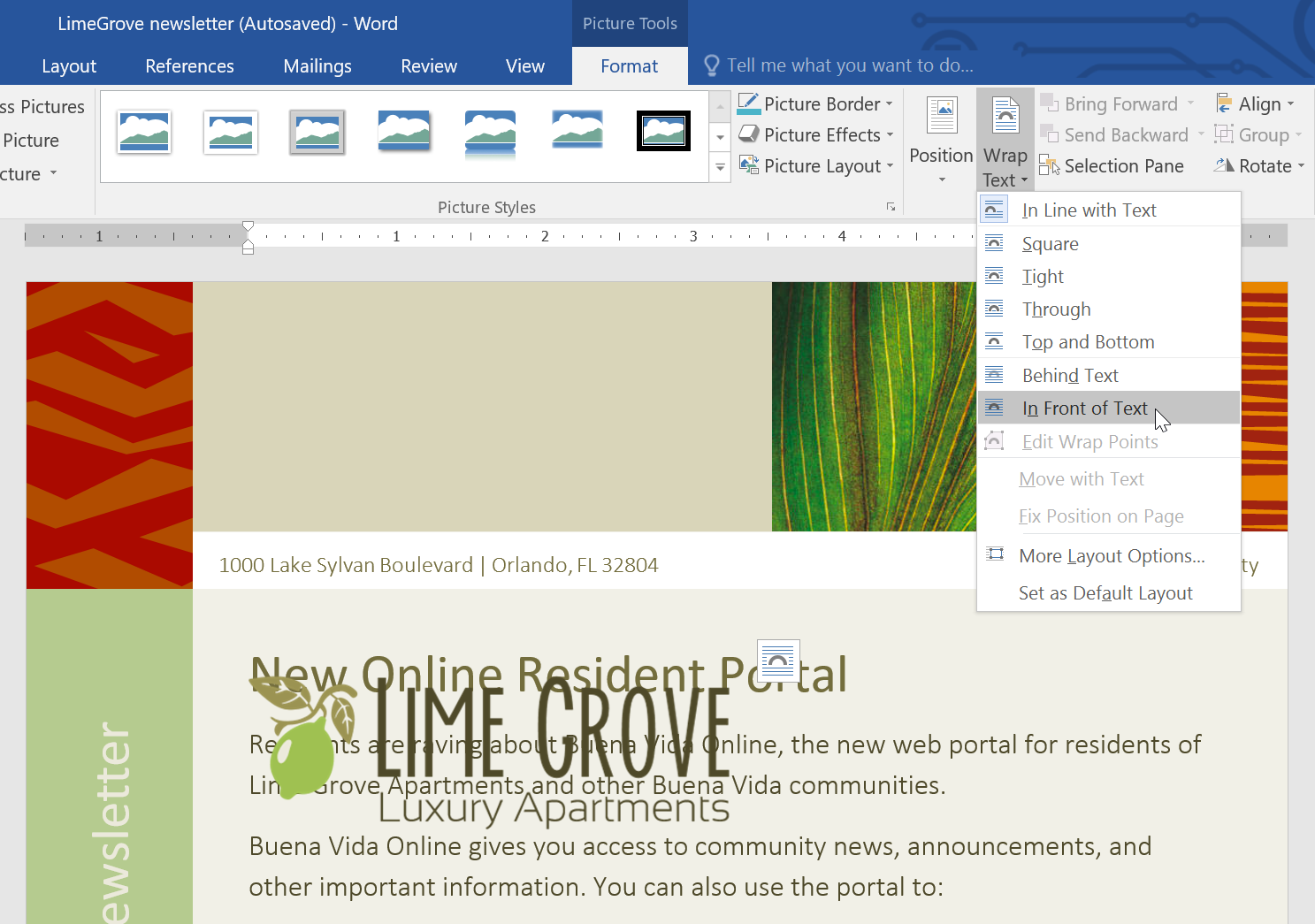 Wrap text menu options
