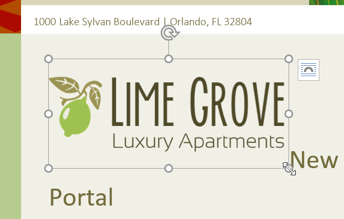 Resize image using corner handles