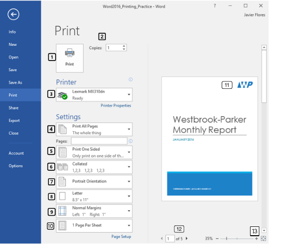 Print button highlighted