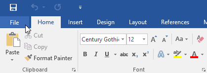 Clicking the File tab