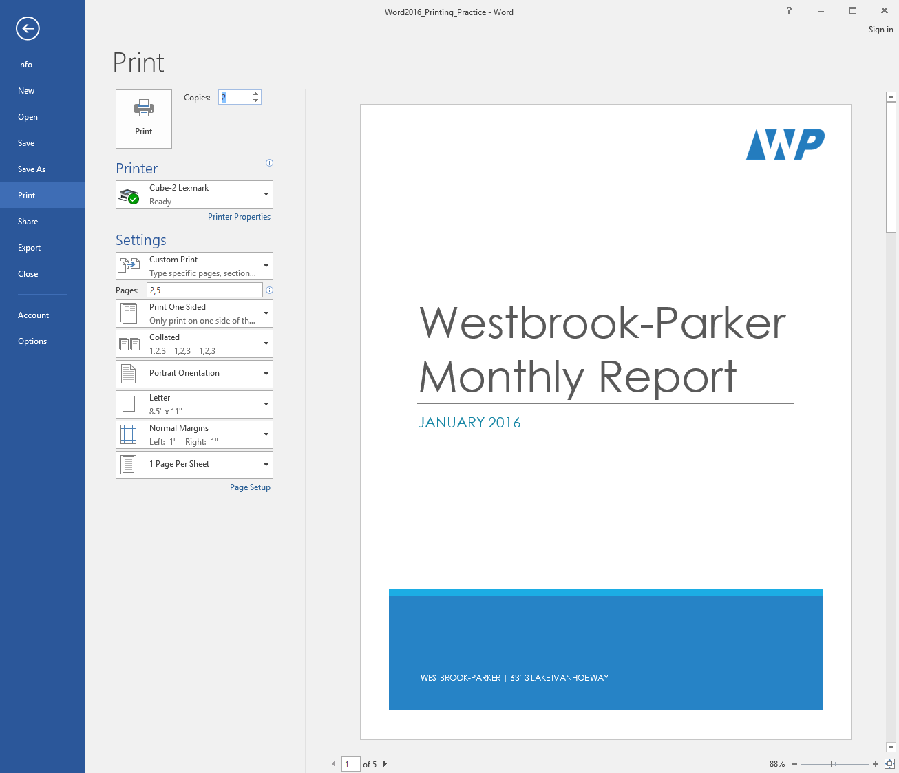 Print preview example