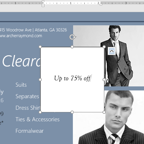 Formatting text inside text box