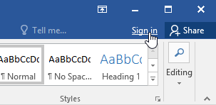 Sign in to Microsoft Account in Word